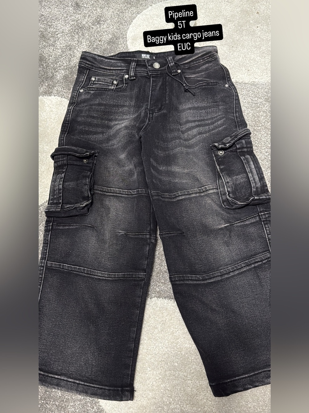 Pipeline Kids Black Baggy Cargo Jeans - Size 5T